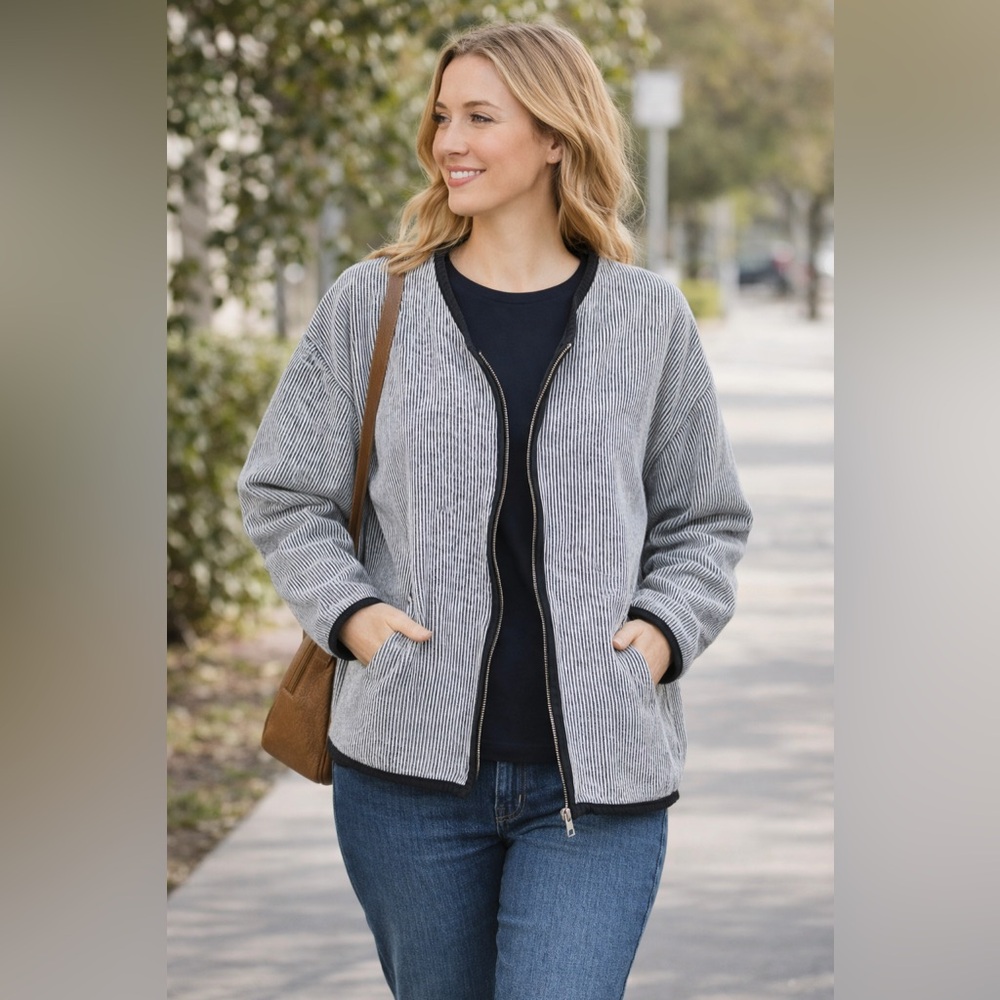 Club Monaco Striped Gray Zip-Up Cardigan